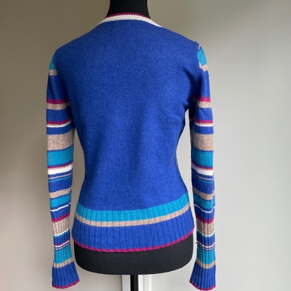 Vintage 80s Graphic Scoop Neck Sweater Periwinkle Blue Teal - Picture 2 of 9